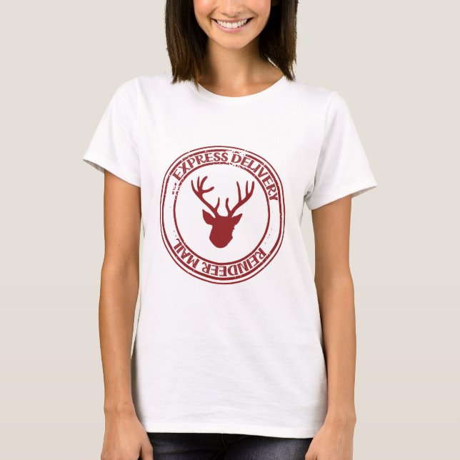 Reindeer Mail Postage Stamp T-Shirt (Front)