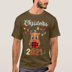 Reindeer Mask Christmas 2021 Pajama Merry Xmas Lig T-Shirt