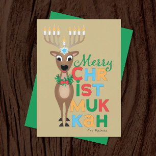Reindeer Menorah Hanukkah Christmas Card