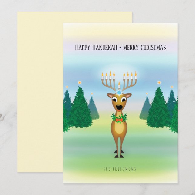 Reindeer Menorah Hanukkah Christmas Card (Front/Back)