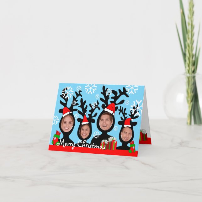 Reindeer Merry Christmas Add Photo Card 1 (Front)