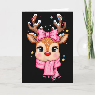 Reindeer Merry Christmas Cute Girl Women Kids  Card