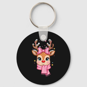 Reindeer Merry Christmas Cute Girl Women Kids Key Ring