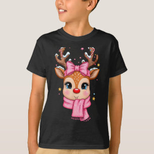 Reindeer Merry Christmas Cute Girl Women Kids  T-Shirt