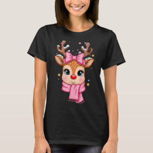 Reindeer Merry Christmas Cute Girl Women Kids T-Shirt