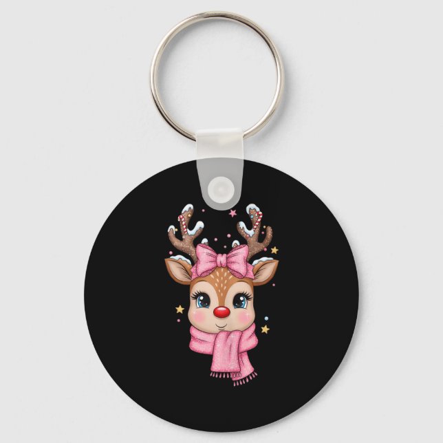 Reindeer Merry Christmas Cute Girl Women Kids Tank Key Ring (Front)