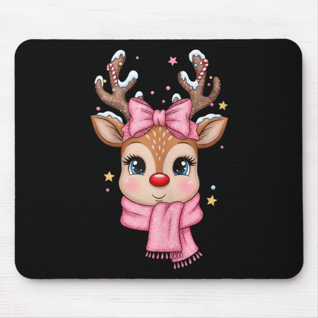 Reindeer Merry Christmas Cute Girl Women Kids Tank Mouse Mat (Front)