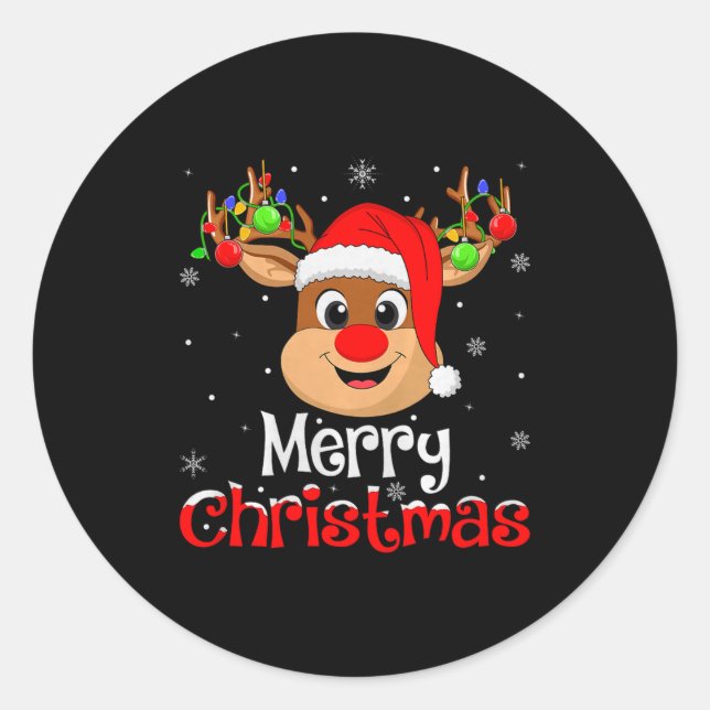 Reindeer Merry Christmas Family Men Women Kids Xma Classic Round Sticker (Front)