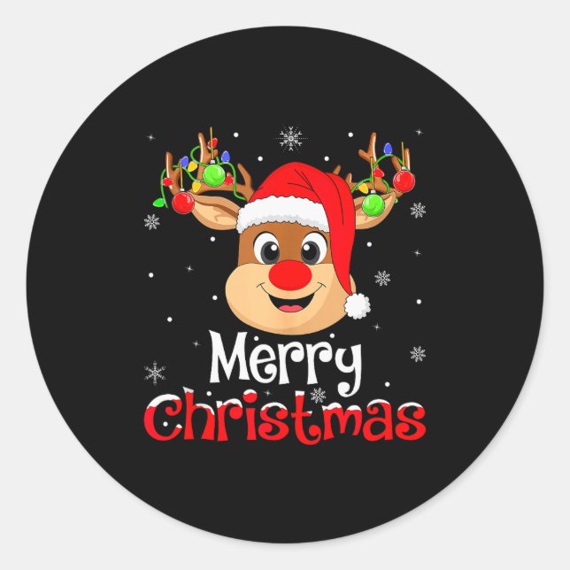 Reindeer Merry Christmas Family Men Women Kids Xma Classic Round Sticker (Front)