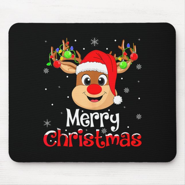 Reindeer Merry Christmas Family Men Women Kids Xma Mouse Mat (Front)