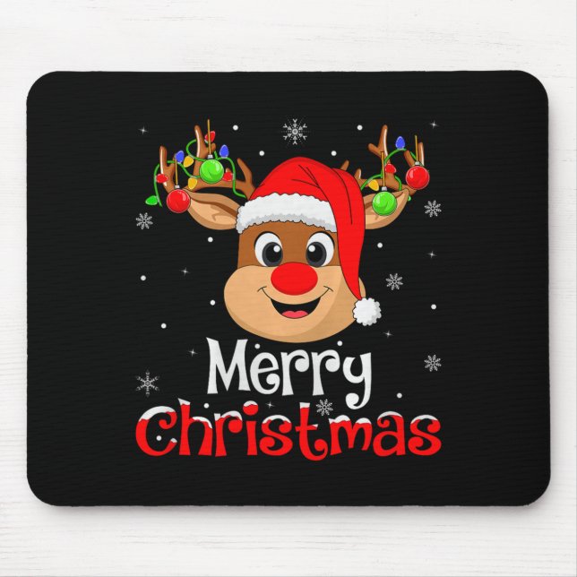 Reindeer Merry Christmas Family Men Women Kids Xma Mouse Mat (Front)