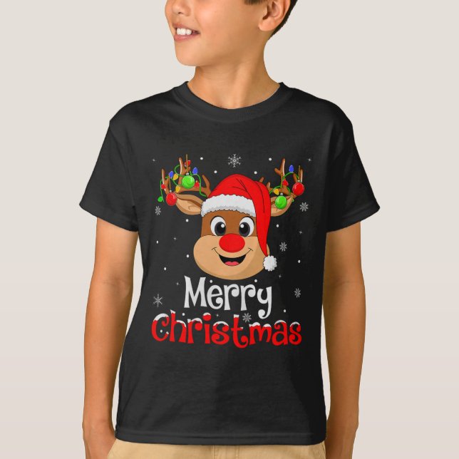 Reindeer Merry Christmas Family Men Women Kids Xma T-Shirt (Front)