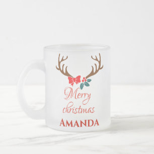 Reindeer- Merry christmas Frosted Glass Coffee Mug