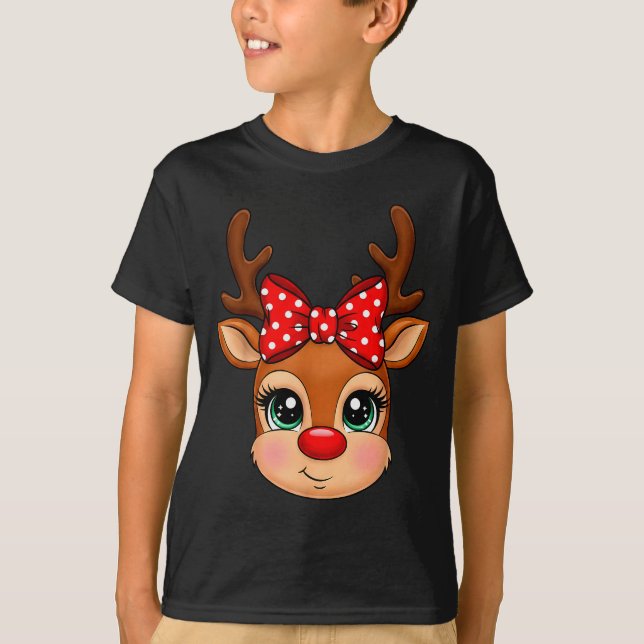 Reindeer Merry Christmas Girl Boy Kids  T-Shirt (Front)