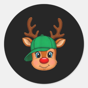 Reindeer Merry Christmas Hat Men Boy Kids  Classic Round Sticker