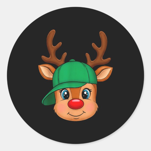 Reindeer Merry Christmas Hat Men Boy Kids  Classic Round Sticker (Front)