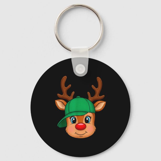 Reindeer Merry Christmas Hat Men Boy Kids  Key Ring (Front)