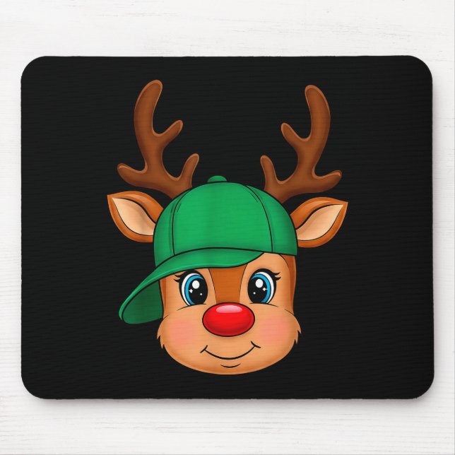 Reindeer Merry Christmas Hat Men Boy Kids  Mouse Mat (Front)