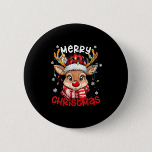 Reindeer Merry Christmas Light Xmas Family Men Wom 6 Cm Round Badge