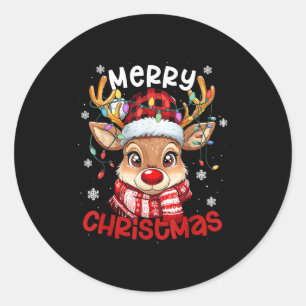 Reindeer Merry Christmas Light Xmas Family Men Wom Classic Round Sticker