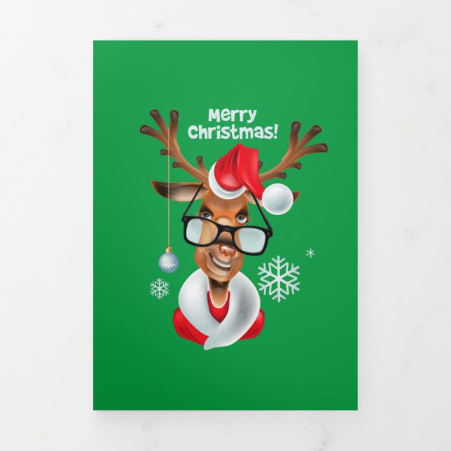 Reindeer Merry Christmas  Tri-Fold Holiday Card (Cover)