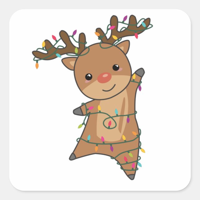Reindeer Merry Christmas Winter Animals Deer Square Sticker (Front)