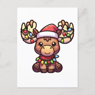 Reindeer Merry Christmas Winter Animals Moose Holiday Postcard