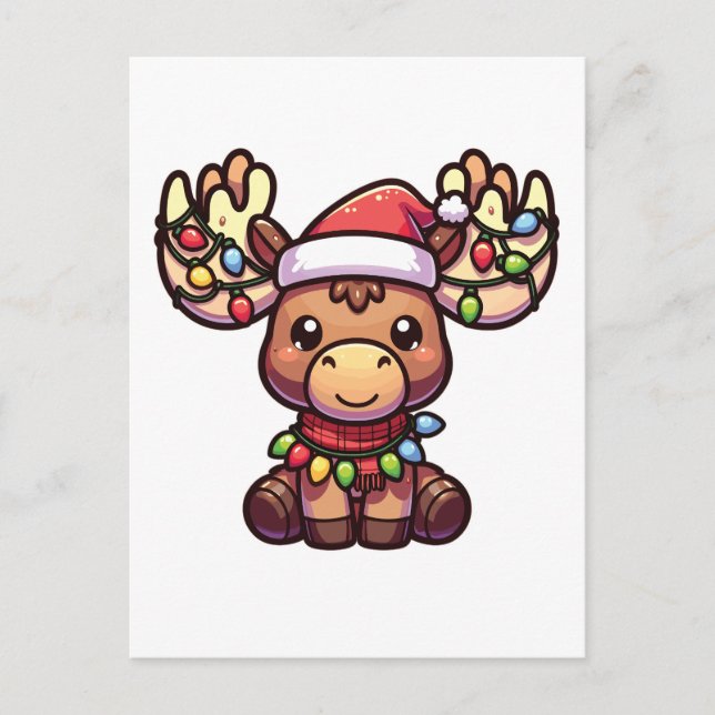 Reindeer Merry Christmas Winter Animals Moose Holiday Postcard (Front)