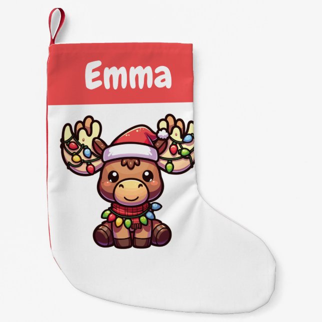 Reindeer Merry Christmas Winter Animals Moose Small Christmas Stocking (Front)
