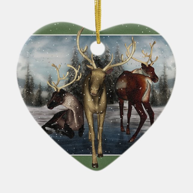 Reindeer Merry Yule Personalised Heart Ornament (Front)