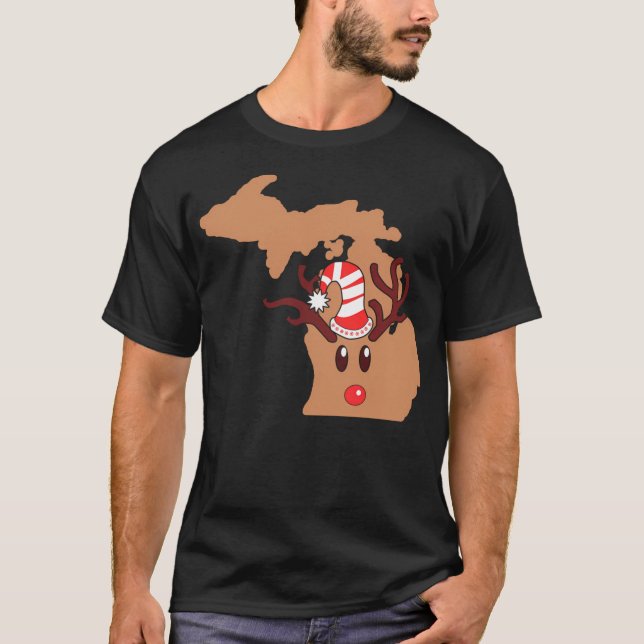 Reindeer Michigan Santa Reindeer Antlers T-Shirt (Front)
