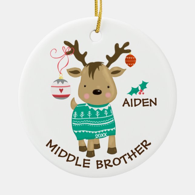 Reindeer Middle Brother Christmas Ornament (Front)