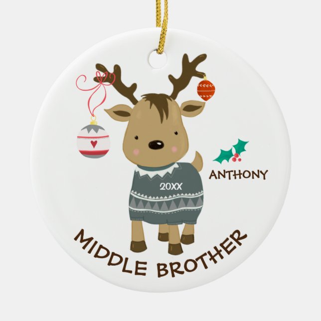 Reindeer Middle Brother Christmas Ornament (Front)