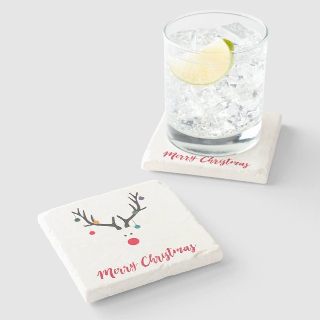 Reindeer minimalist modern Christmas Stone Coaster (Side)
