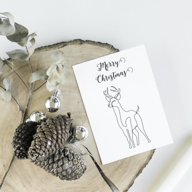Reindeer Minimalistic Black Lined Winter Christmas Holiday Postcard (Creator Uploaded)