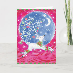Reindeer Moon Retro Abstract Christmas Card