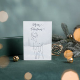 Reindeer Muted Blue Grey Lined Winter Christmas Holiday Postcard