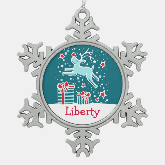 Reindeer named snowflake Christmas ornament (Front)