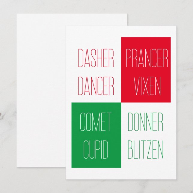 REINDEER NAMES 4.5x6.25 Flat Card  (Front/Back)