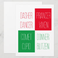 REINDEER NAMES 6.5x8.75 Flat Card 