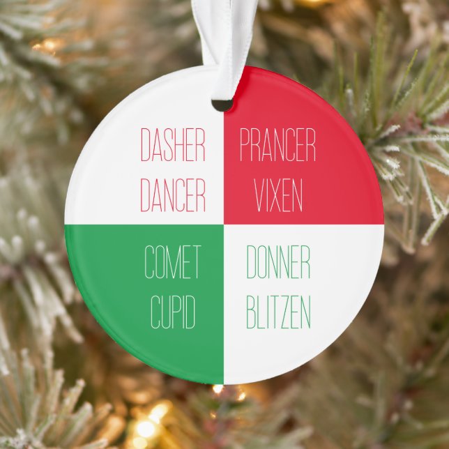 REINDEER NAMES Acrylic Circle Ornament  (Tree)