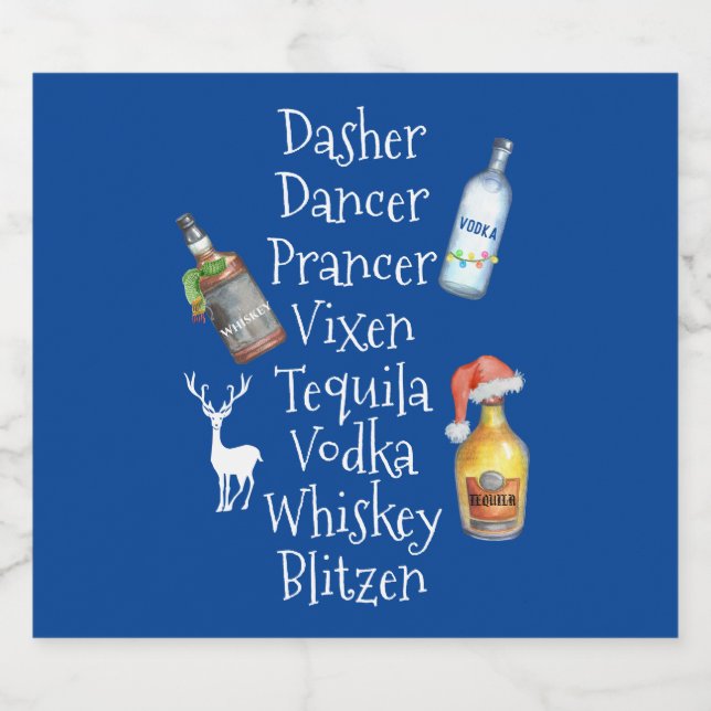Reindeer names Alcohol Tequila Vodka Christmas Liquor Bottle Label (Single Label)