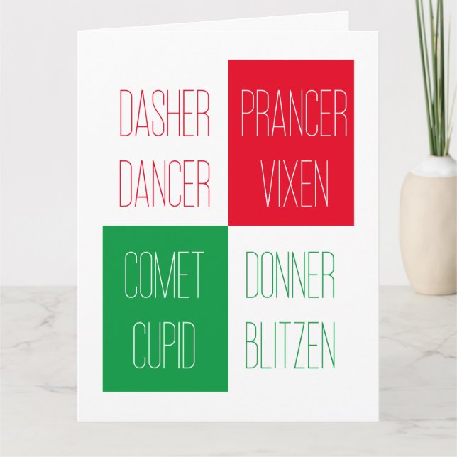 REINDEER NAMES Big Christmas Card  (Front)