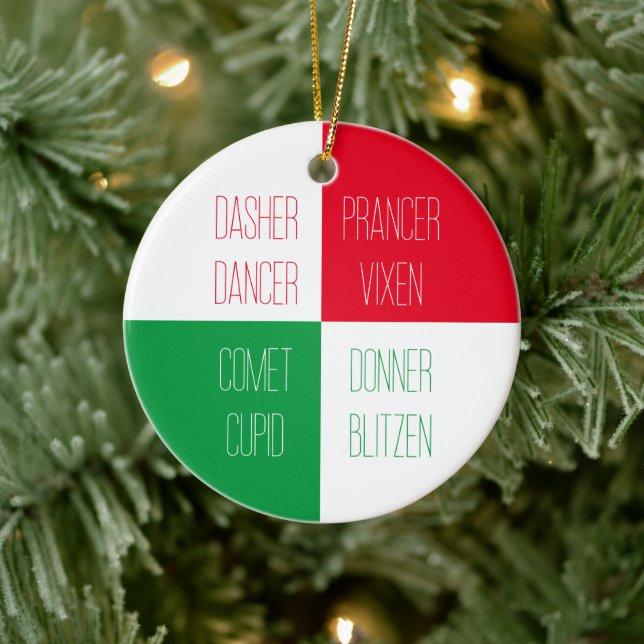 REINDEER NAMES Ceramic Circle Ornament  (Tree)