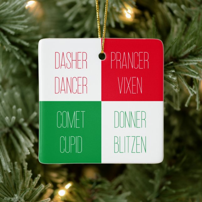 REINDEER NAMES Ceramic Square Ornament  (Tree)