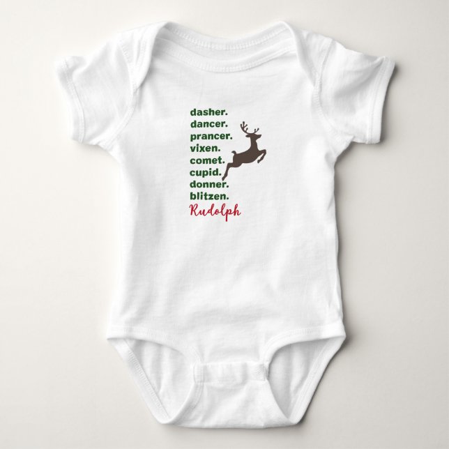 Reindeer Names Christmas Baby Bodysuit (Front)