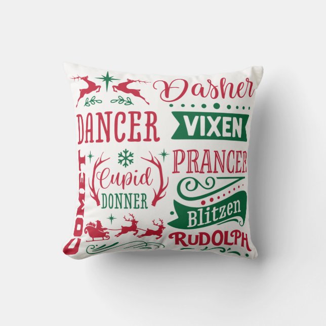 Reindeer Names Christmas Home Decor Cushion (Front)