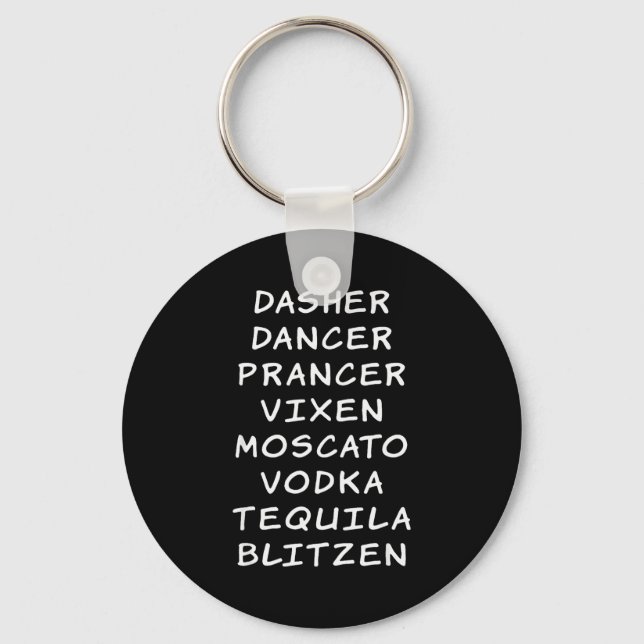 Reindeer Names Christmas Party Drinking Shirt, San Key Ring (Front)