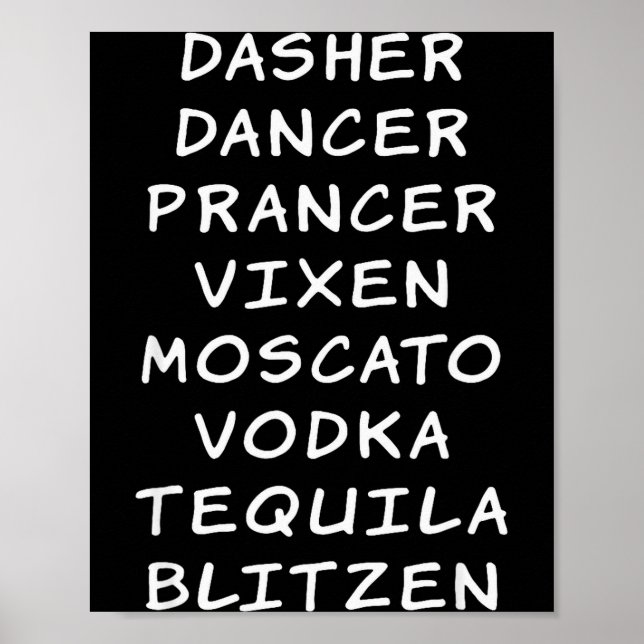 Reindeer Names Christmas Party Drinking Shirt, San Poster (Front)