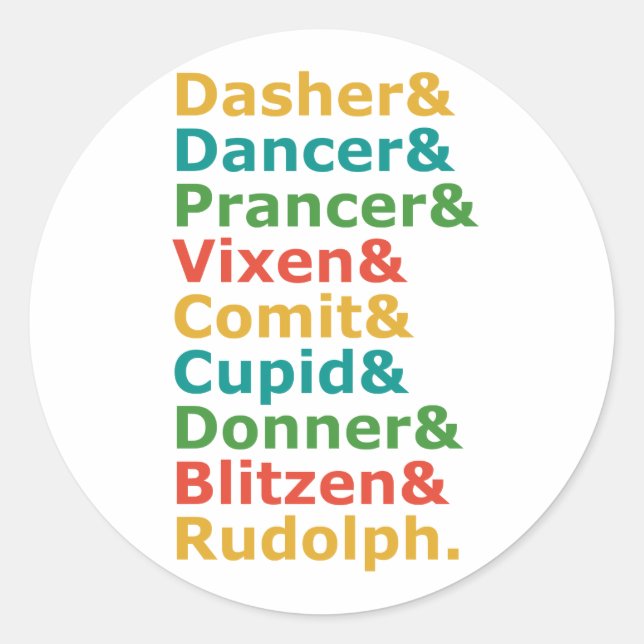 Reindeer Names Classic Round Sticker (Front)